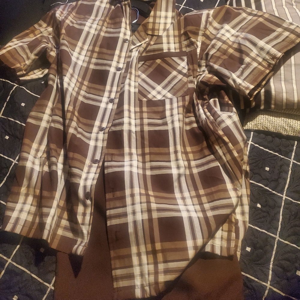 Brown and White Shirt and Short Set